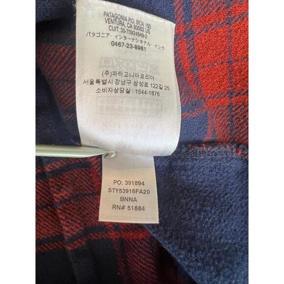 Patagonia Long-Sleeved Fjord Flannel button Up Shirt Medium Navy & Red - Picture 9 of 14
